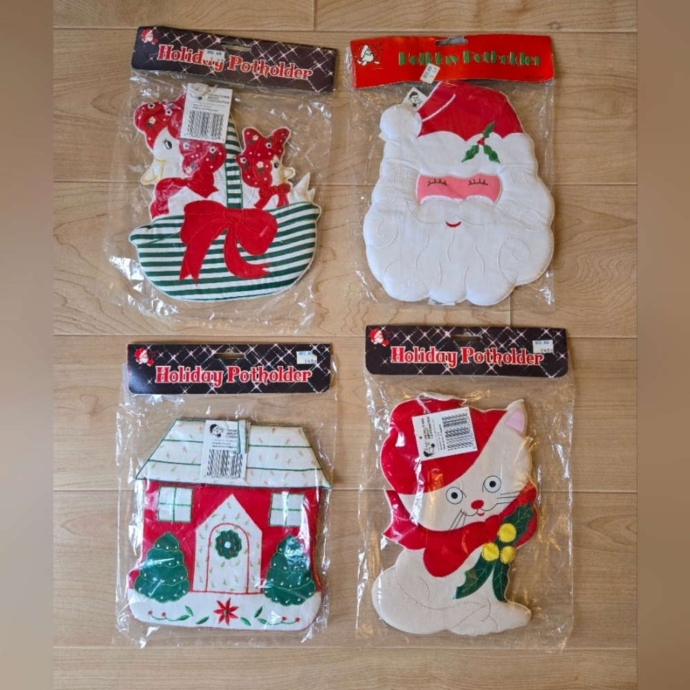 Vintage 1990s kitschy Christmas holiday potholders, NWT